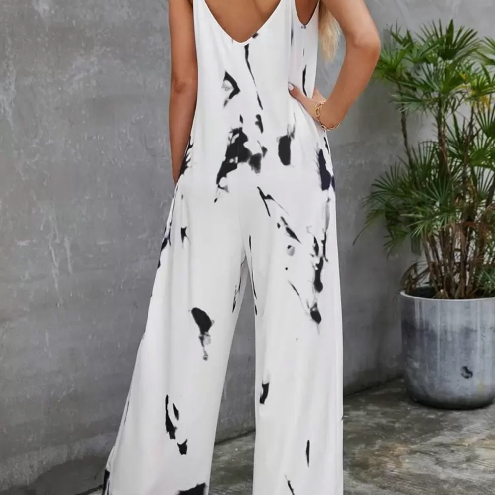 SHEIN Women's Black and White Jumpsuit Tie Dye Cami Wide leg New Without Tag XL - Picture 3 of 12